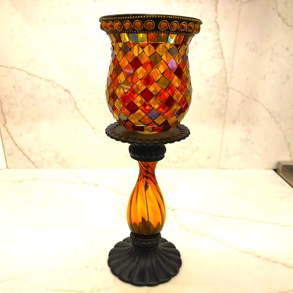 PartyLite Global Fusion Mosaic Stained Glass Votive Candle Holder